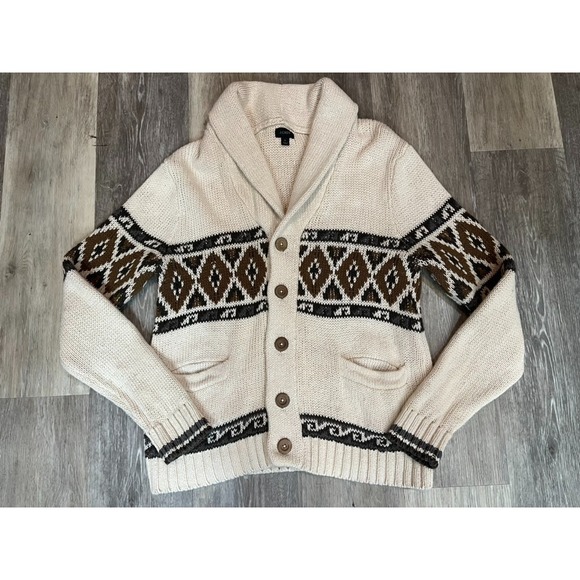 J.CREW Other - Vtg J Crew Basketweave Shawl Knit Cardigan Sweater Big Lebowski Size M